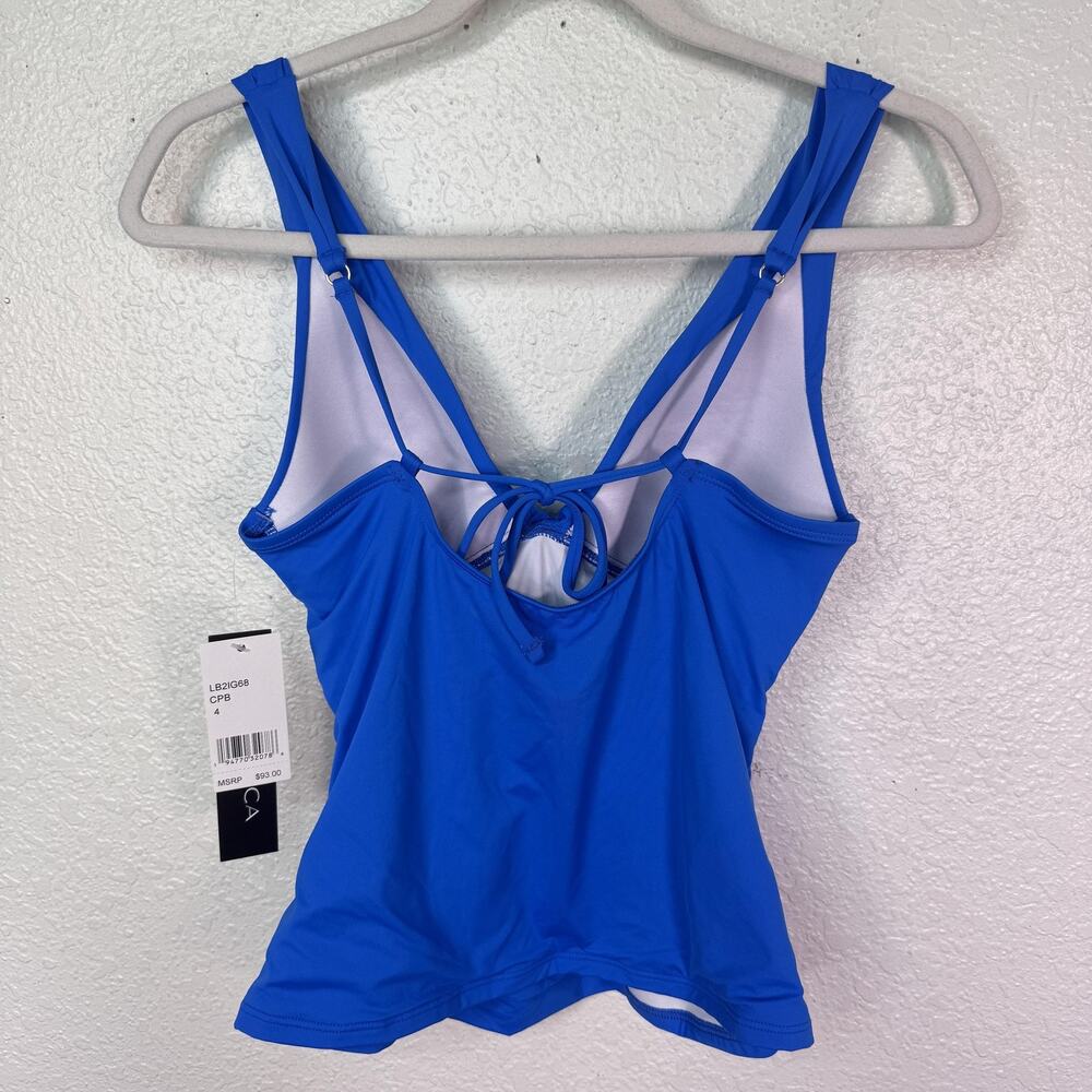 La Blanca Swim Top Womens 4 Twist Front Tankini Adjustable Straps Blue NEW - Picture 2 of 10